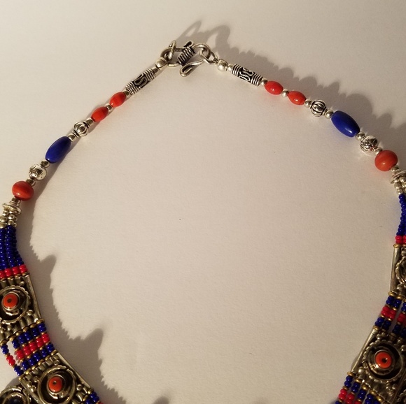 Lapis Coral turquoise sterling silver necklace - Picture 3 of 3
